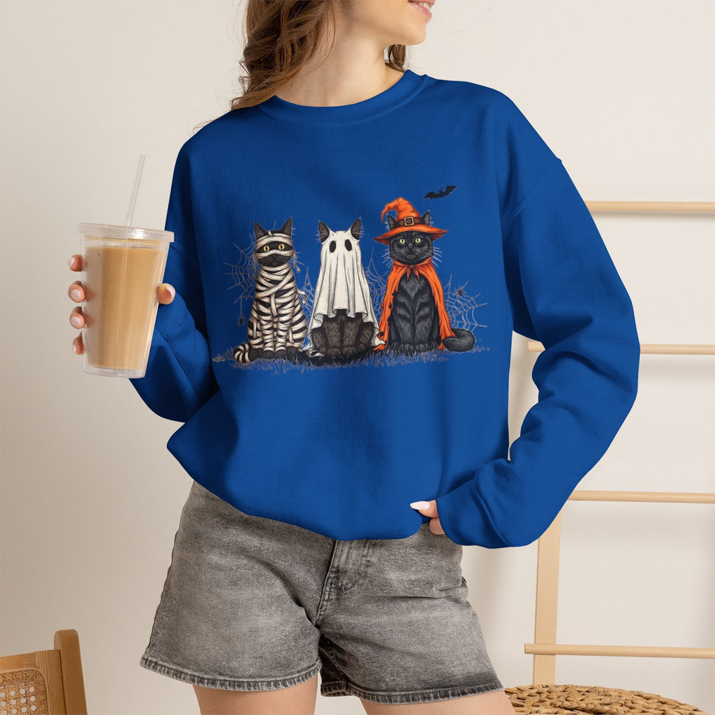 ORVIAN — Halloween Cats & Ghosts Crewneck, Spooky Cute Black Cat Unisex Sweatshirt