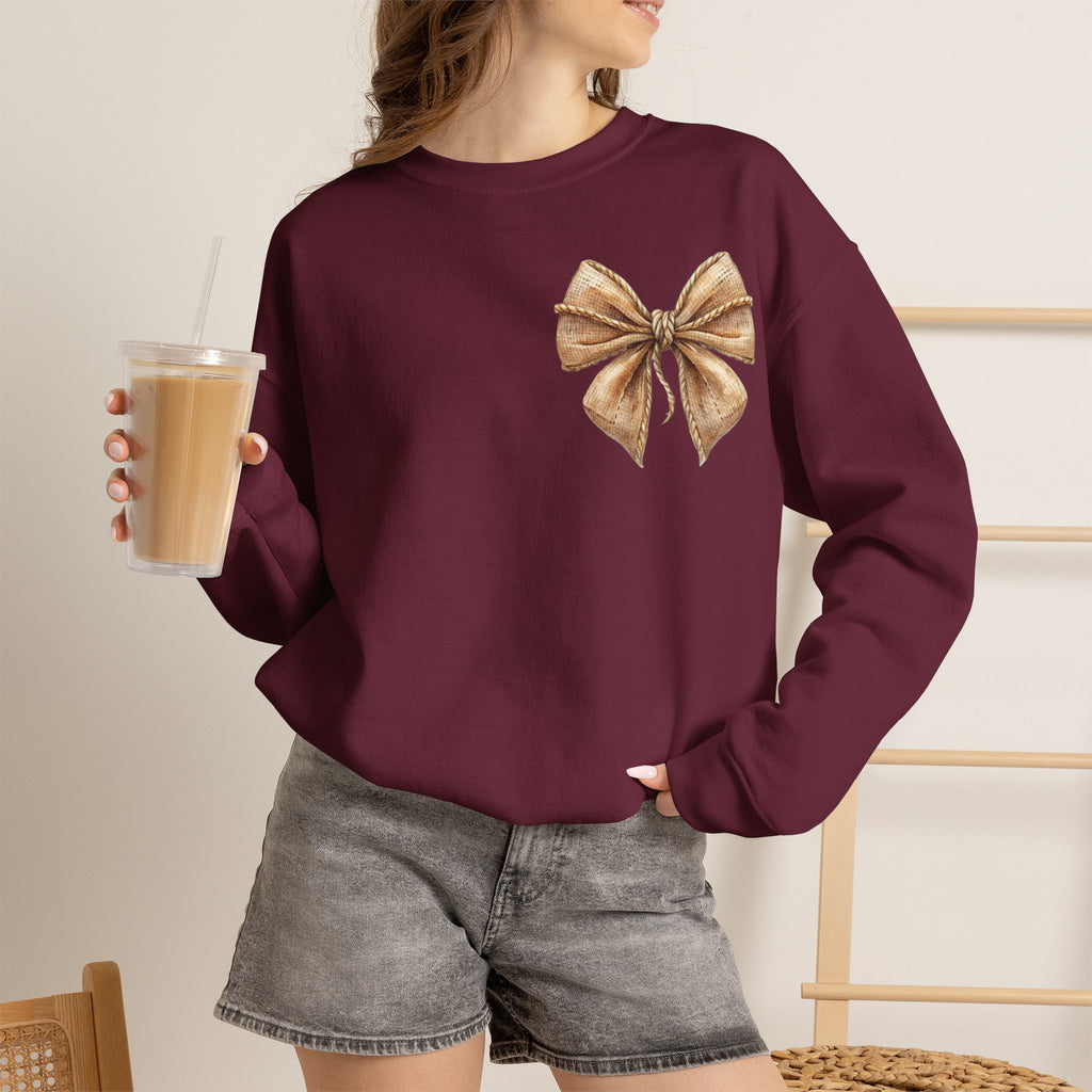 ORVIAN — Coquette Fall Bow & Football Crewneck, Pumpkin Spice Game Day Unisex Heavy Blend