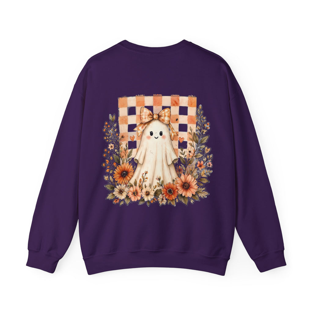 ORVIAN — Fall Kitten & Coquette Ghost Crewneck, Gingham Pumpkin Autumn Unisex Heavy Blend
