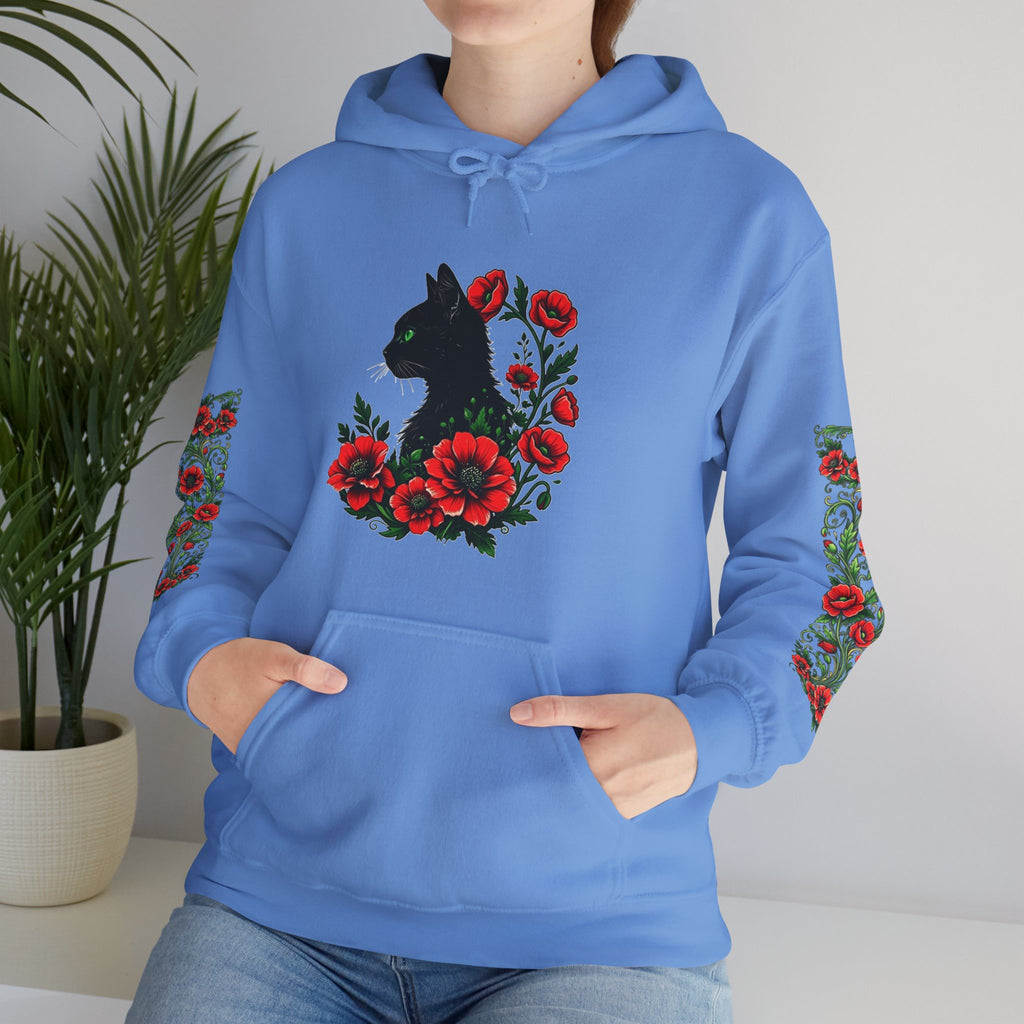 ORVIAN — Black Cat & Red Poppies Unisex Heavy Blend Hoodie