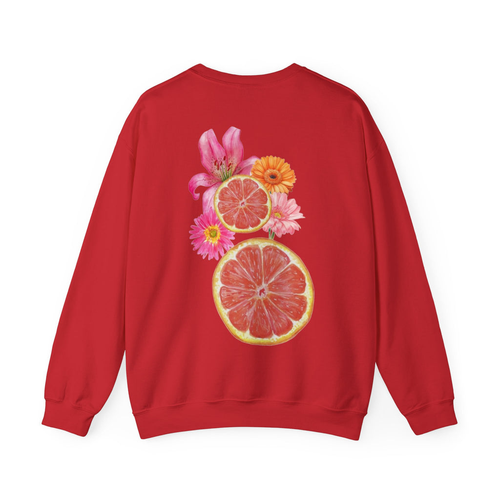 ORVIAN — Tropical Citrus & Pink Floral Crewneck, Grapefruit Orange Watercolor Unisex Heavy Blend