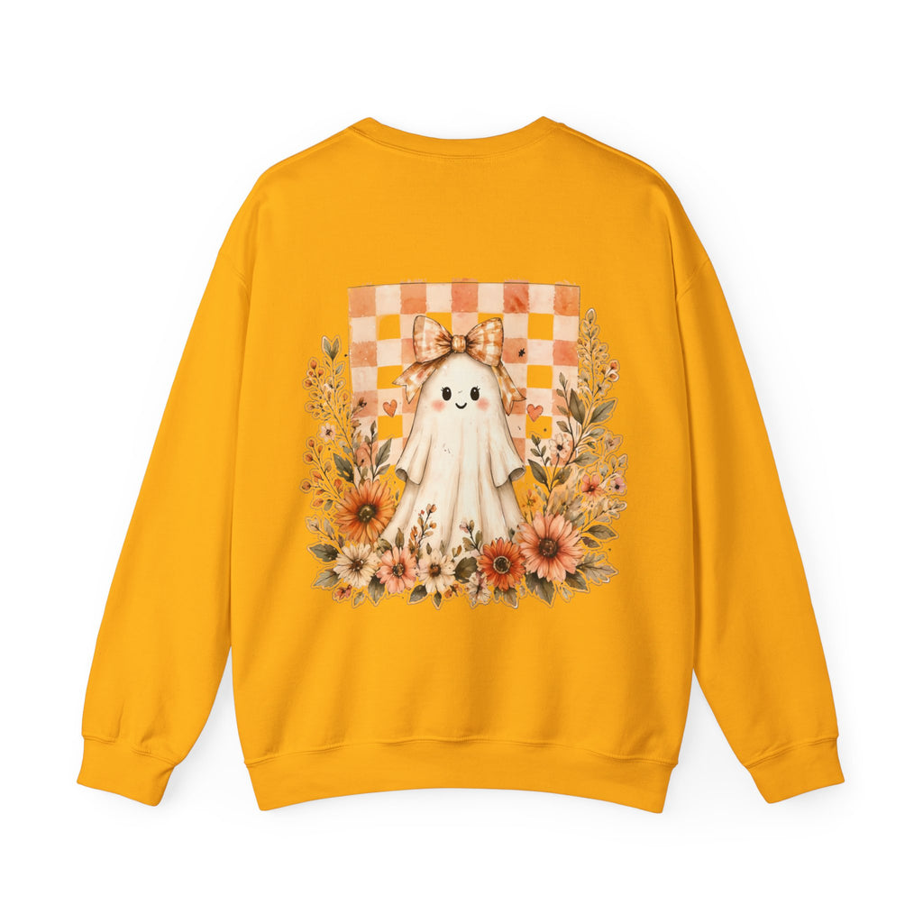ORVIAN — Fall Kitten & Coquette Ghost Crewneck, Gingham Pumpkin Autumn Unisex Heavy Blend