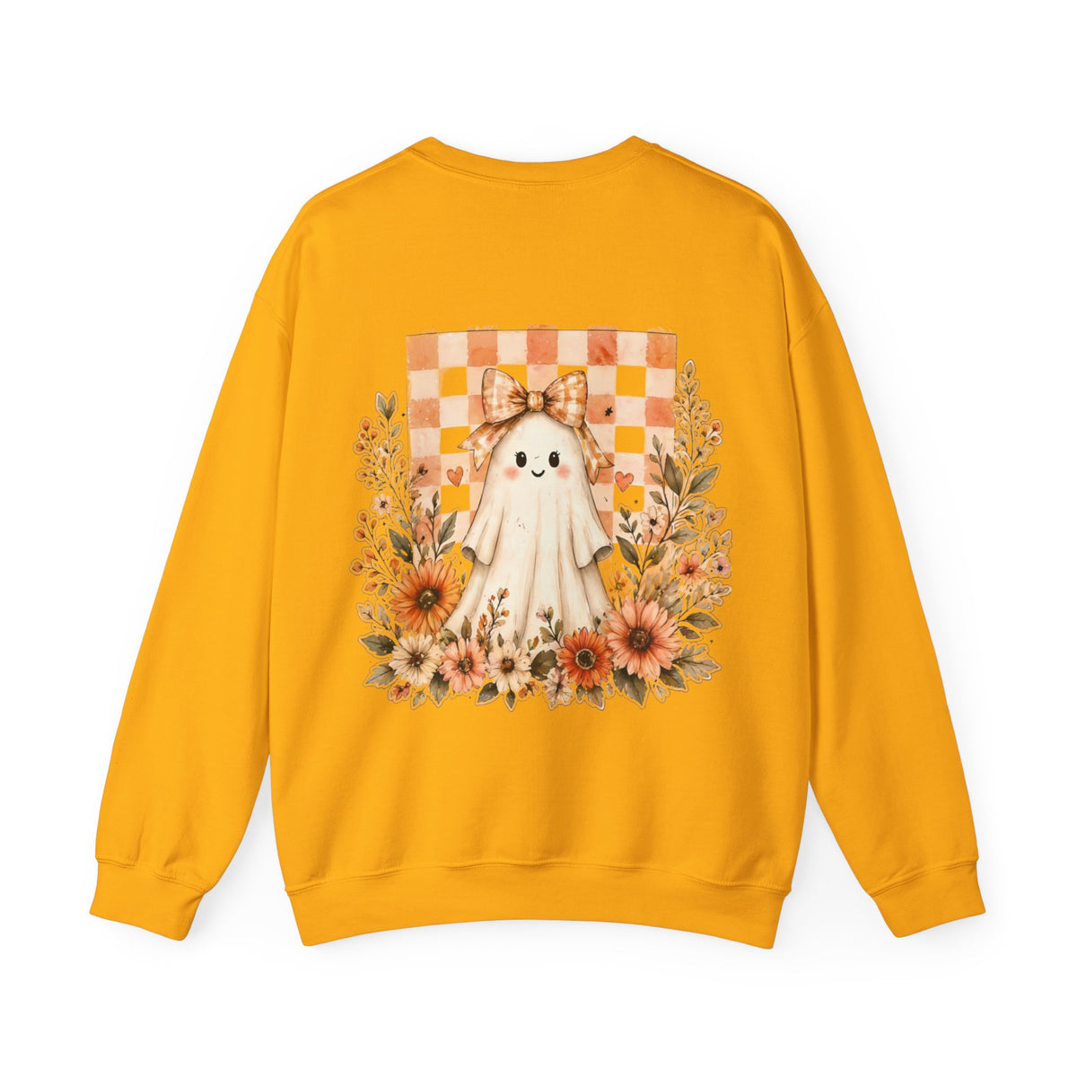 ORVIAN — Fall Kitten & Coquette Ghost Crewneck, Gingham Pumpkin Autumn Unisex Heavy Blend