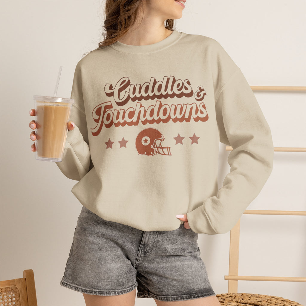 ORVIAN — Cuddles & Touchdowns Football Crewneck, Heart Football Game Day Unisex Heavy Blend