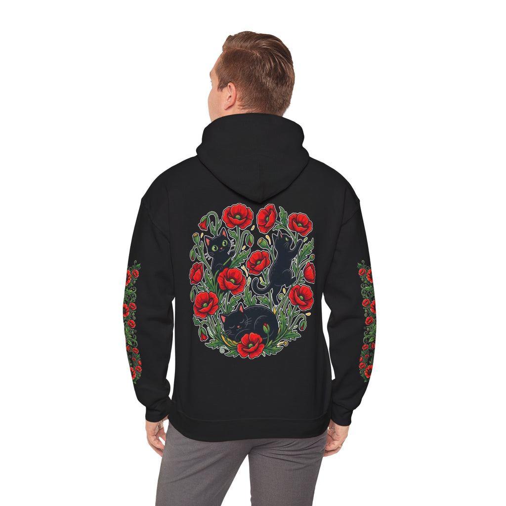 ORVIAN — Black Cat & Red Poppies Unisex Heavy Blend Hoodie