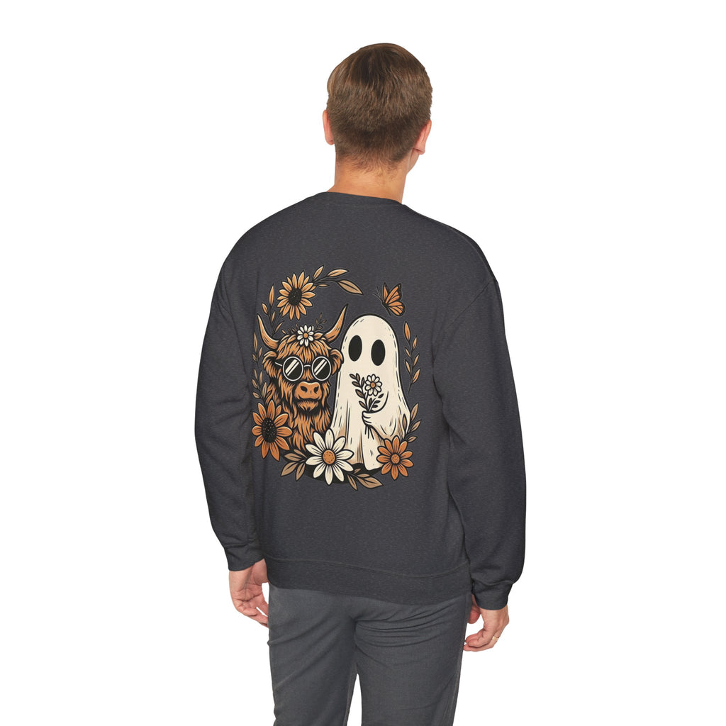 ORVIAN — Highland Cow & Cute Ghost Western Floral Crewneck, Spooky Unisex Sweatshirt
