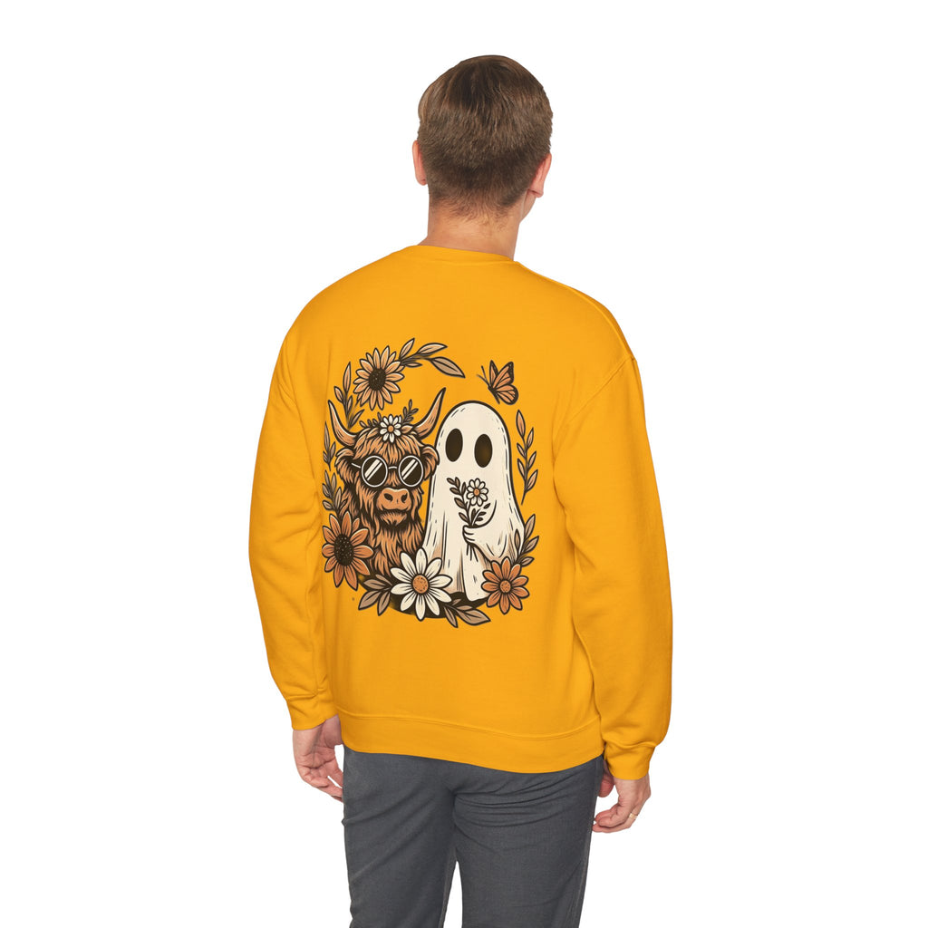 ORVIAN — Highland Cow & Cute Ghost Western Floral Crewneck, Spooky Unisex Sweatshirt