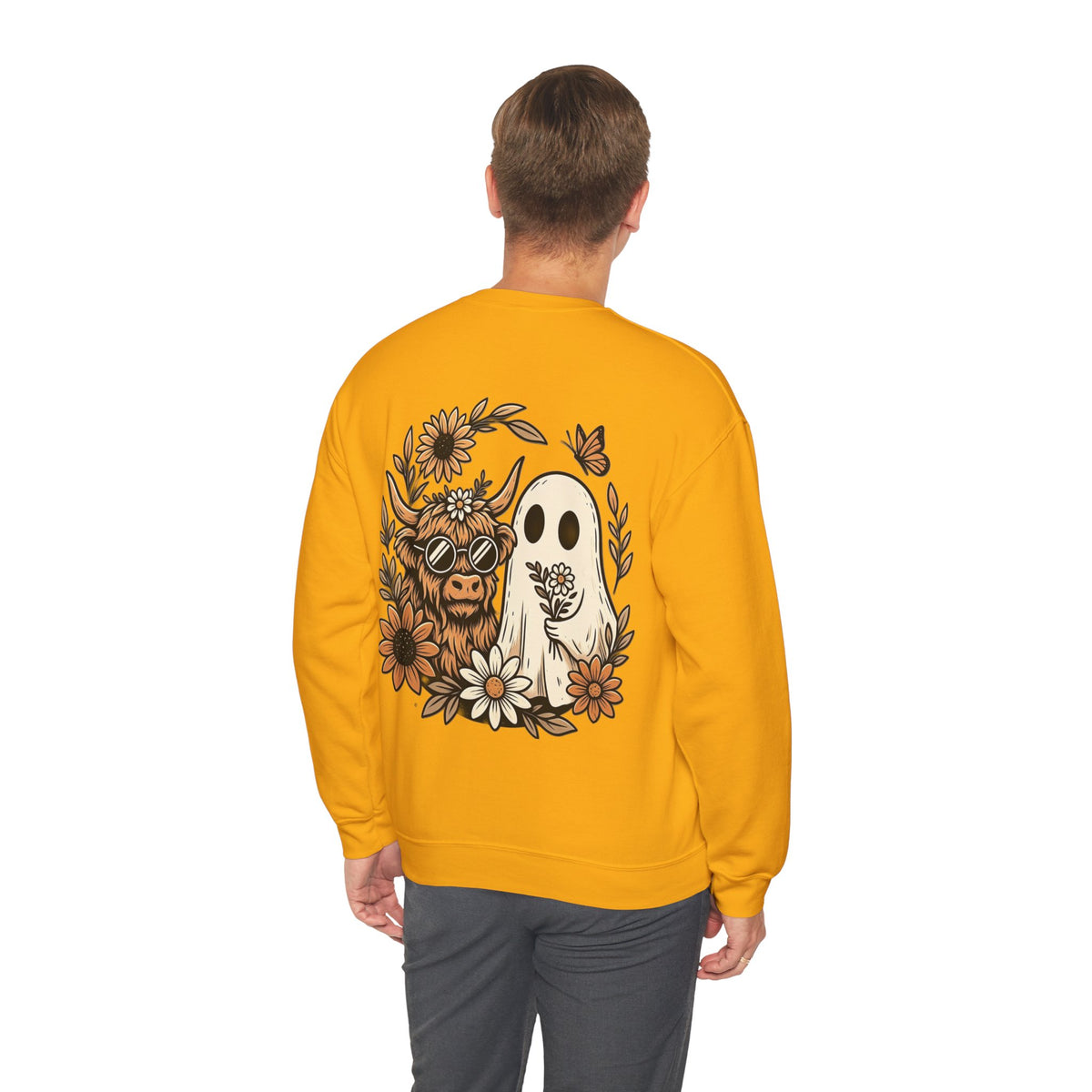 ORVIAN — Highland Cow & Cute Ghost Western Floral Crewneck, Spooky Unisex Sweatshirt