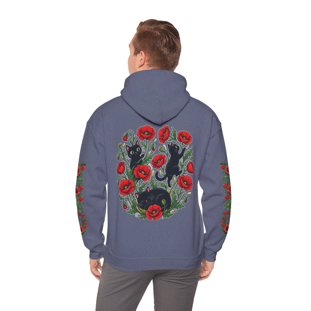 ORVIAN — Black Cat & Red Poppies Unisex Heavy Blend Hoodie