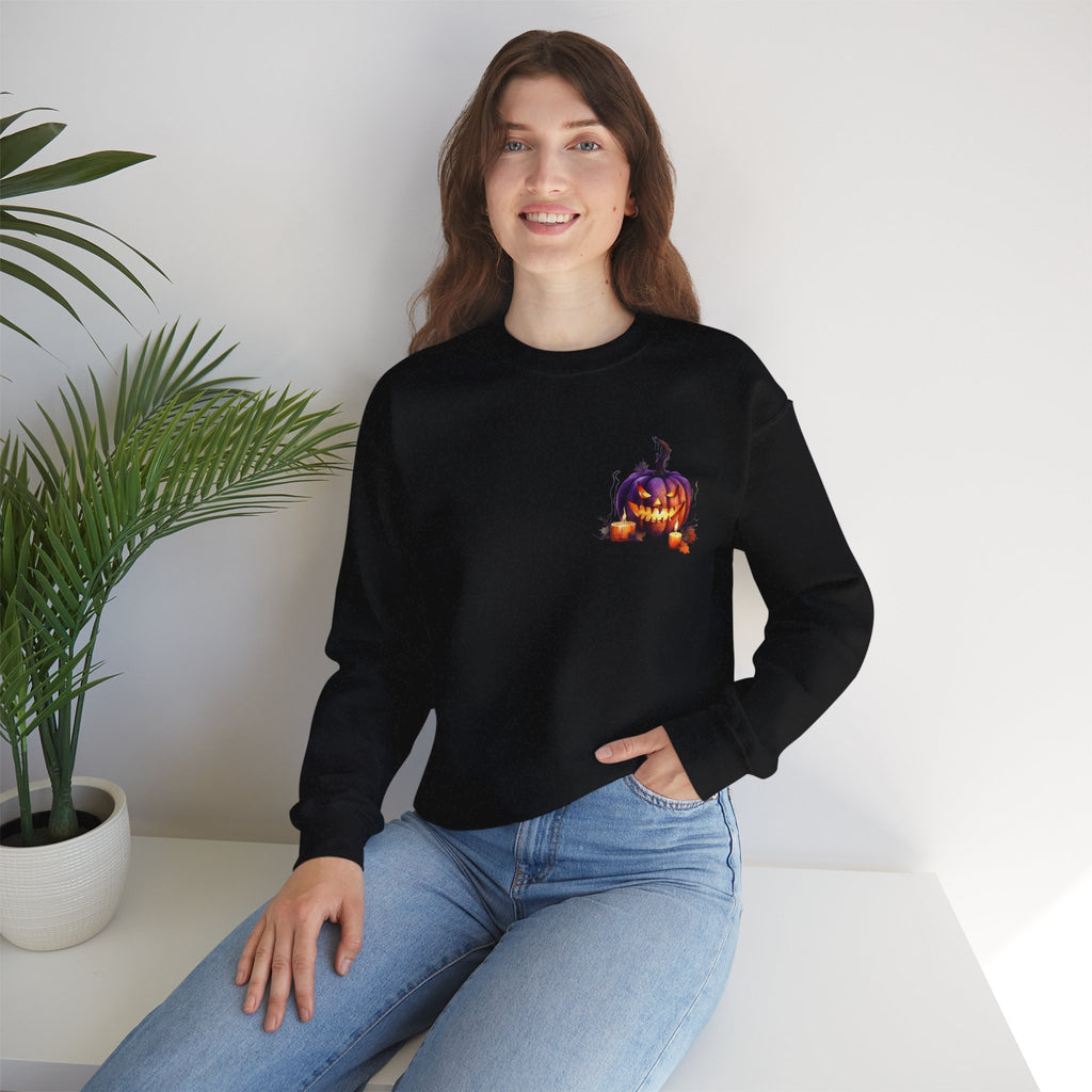 ORVIAN — Watercolor Haunted Castle Halloween Crewneck, Purple Jack-o'-Lantern Unisex Heavy Blend