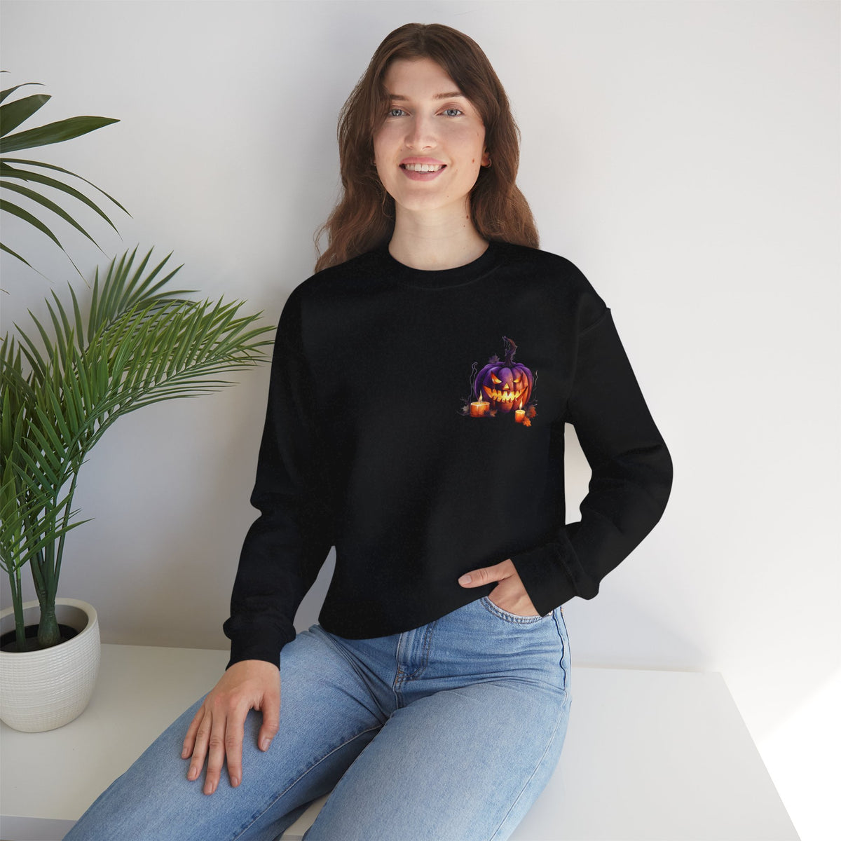 ORVIAN — Watercolor Haunted Castle Halloween Crewneck, Purple Jack-o'-Lantern Unisex Heavy Blend