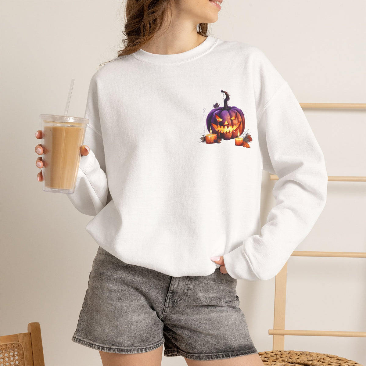 ORVIAN — Watercolor Haunted Castle Halloween Crewneck, Purple Jack-o'-Lantern Unisex Heavy Blend