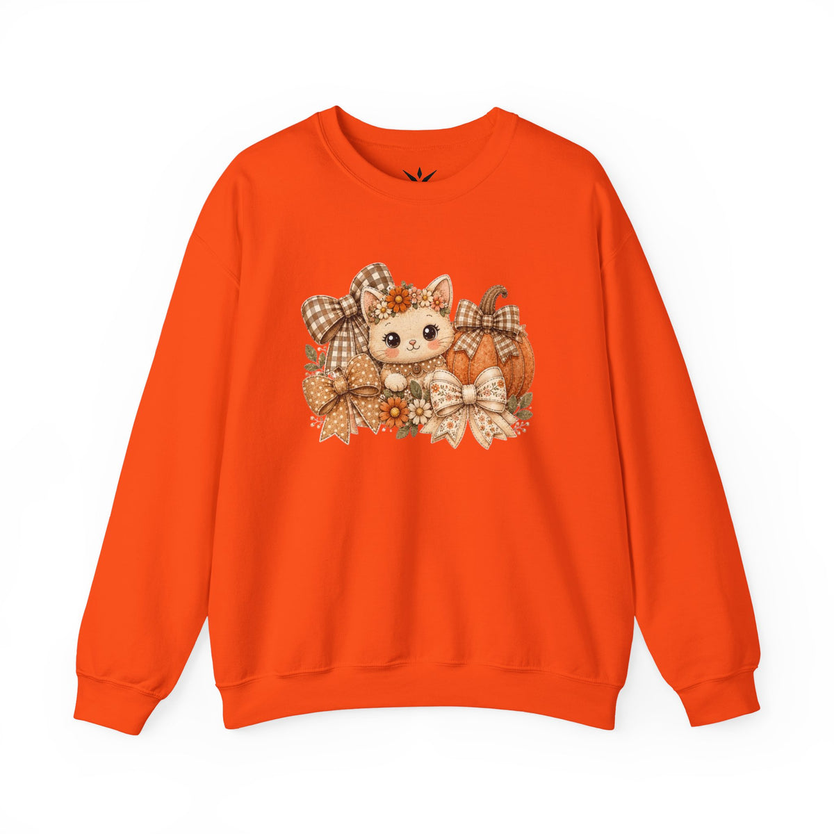 ORVIAN — Fall Kitten & Coquette Ghost Crewneck, Gingham Pumpkin Autumn Unisex Heavy Blend