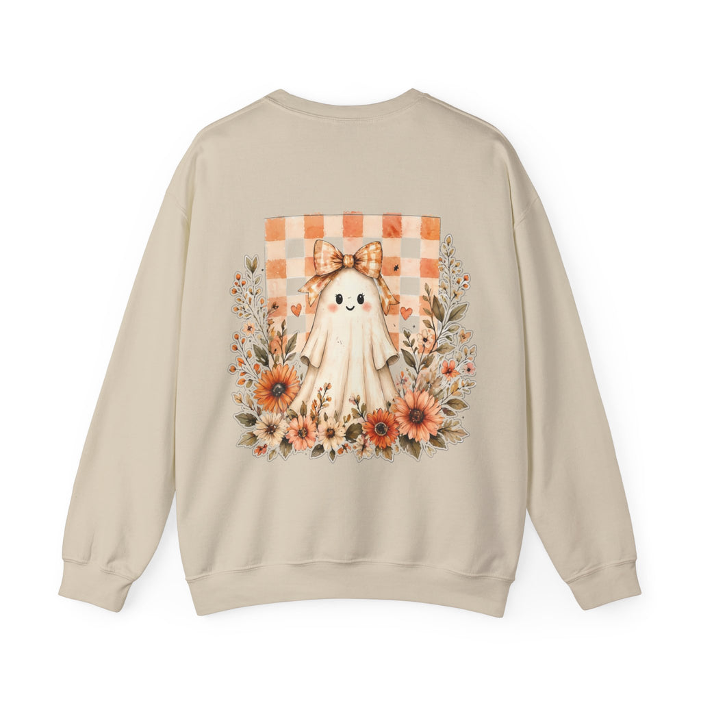 ORVIAN — Fall Kitten & Coquette Ghost Crewneck, Gingham Pumpkin Autumn Unisex Heavy Blend