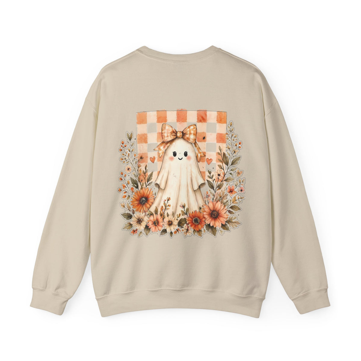 ORVIAN — Fall Kitten & Coquette Ghost Crewneck, Gingham Pumpkin Autumn Unisex Heavy Blend