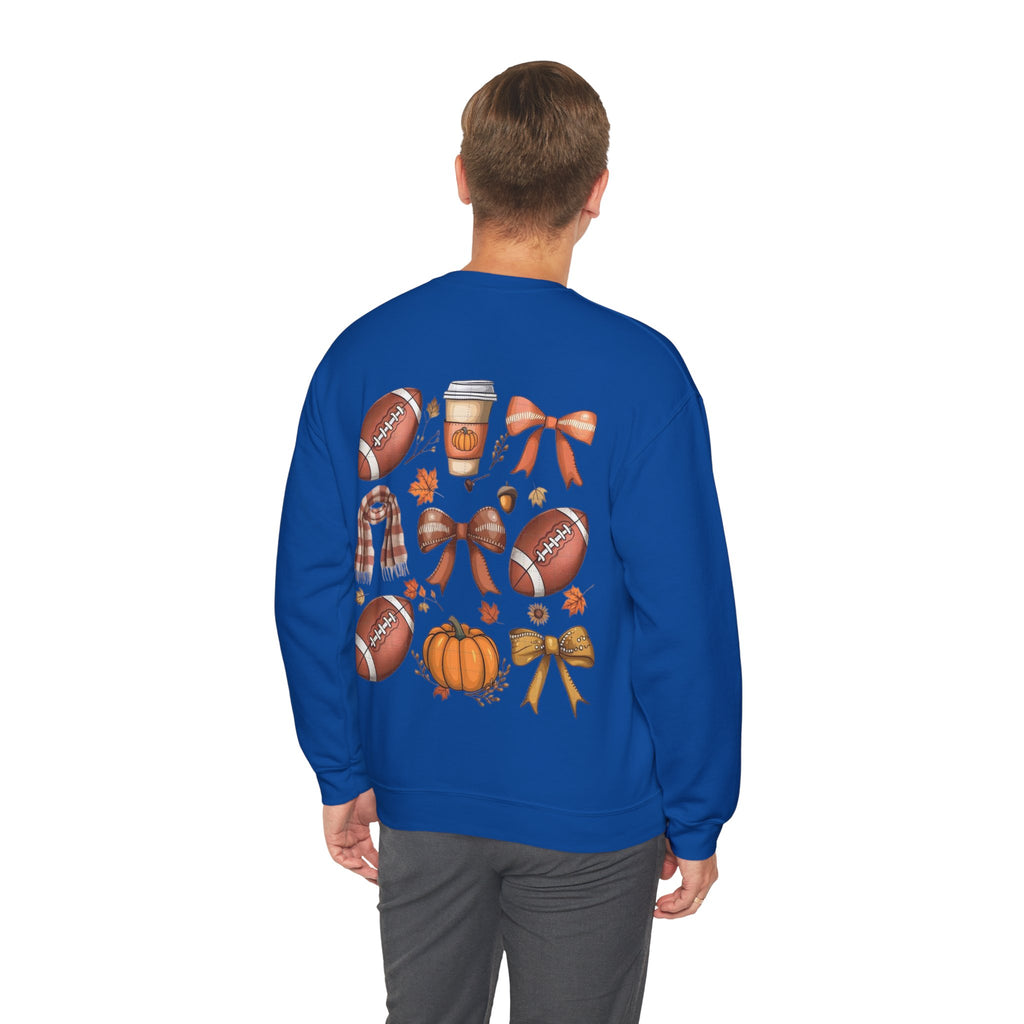 ORVIAN — Coquette Fall Bow & Football Crewneck, Pumpkin Spice Game Day Unisex Heavy Blend