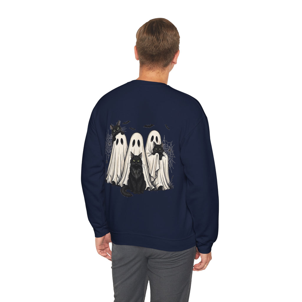 ORVIAN — Halloween Cats & Ghosts Crewneck, Spooky Cute Black Cat Unisex Sweatshirt