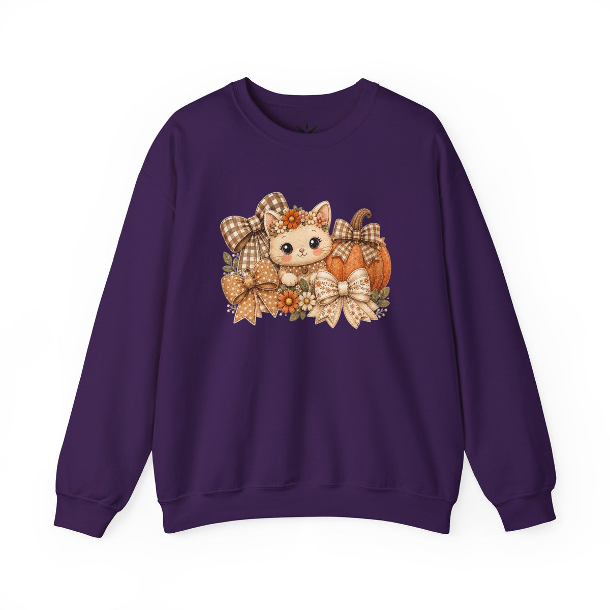 ORVIAN — Fall Kitten & Coquette Ghost Crewneck, Gingham Pumpkin Autumn Unisex Heavy Blend