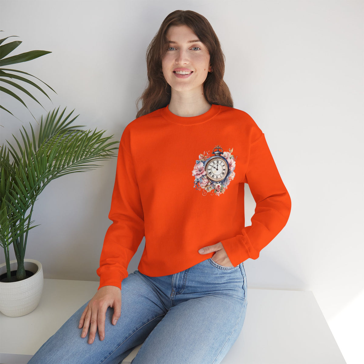 ORVIAN — Blue Watercolor Floral Book Crewneck, Open Book Wildflower Literary Unisex Heavy Blend