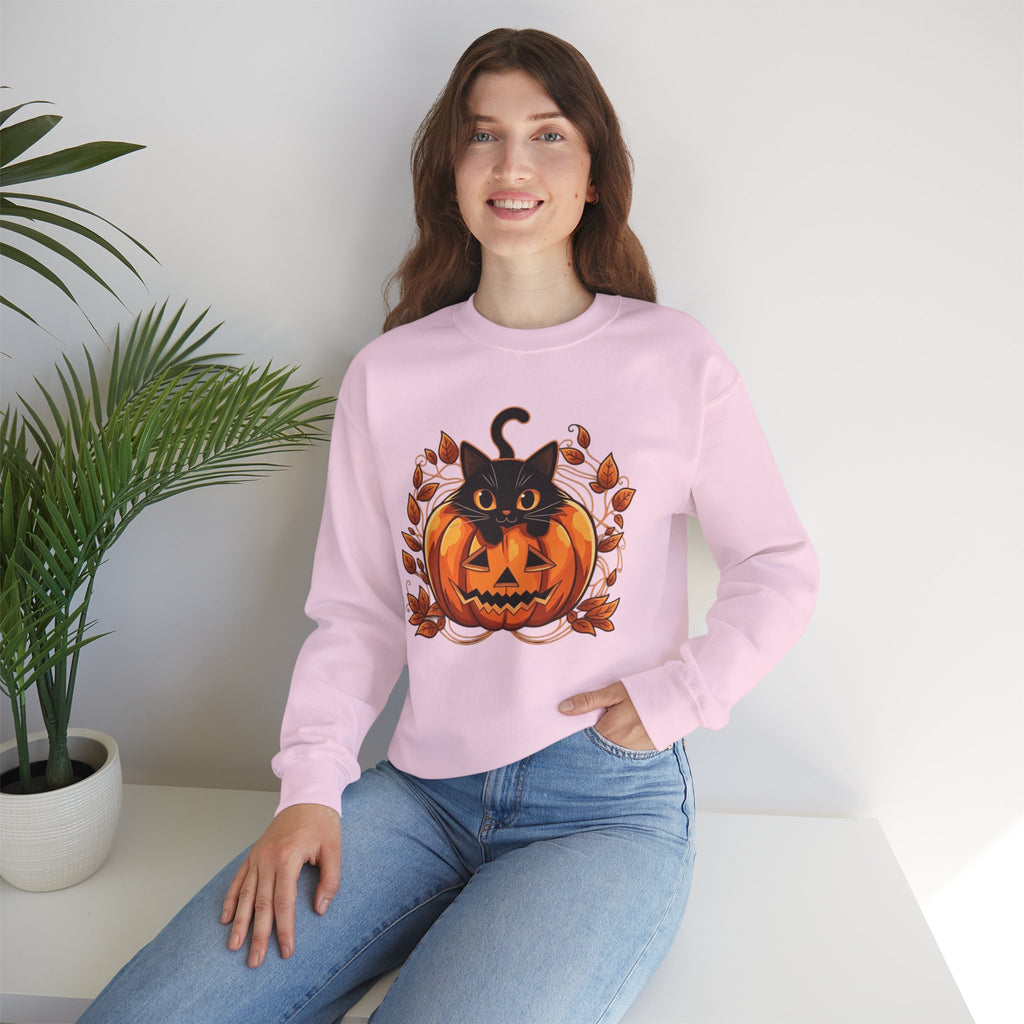 ORVIAN — Black Cat & Pumpkin Halloween Crewneck, Ghost & Coquette Bow Unisex Heavy Blend