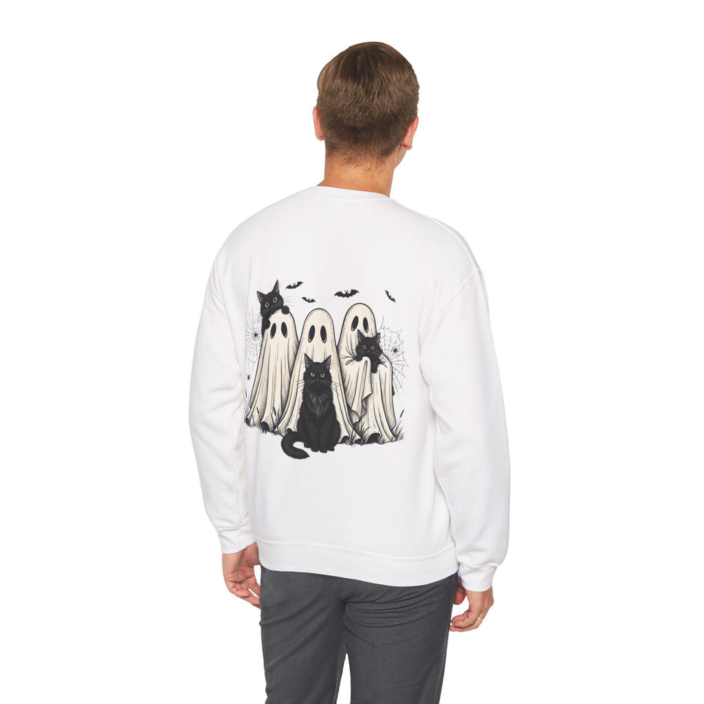 ORVIAN — Halloween Cats & Ghosts Crewneck, Spooky Cute Black Cat Unisex Sweatshirt