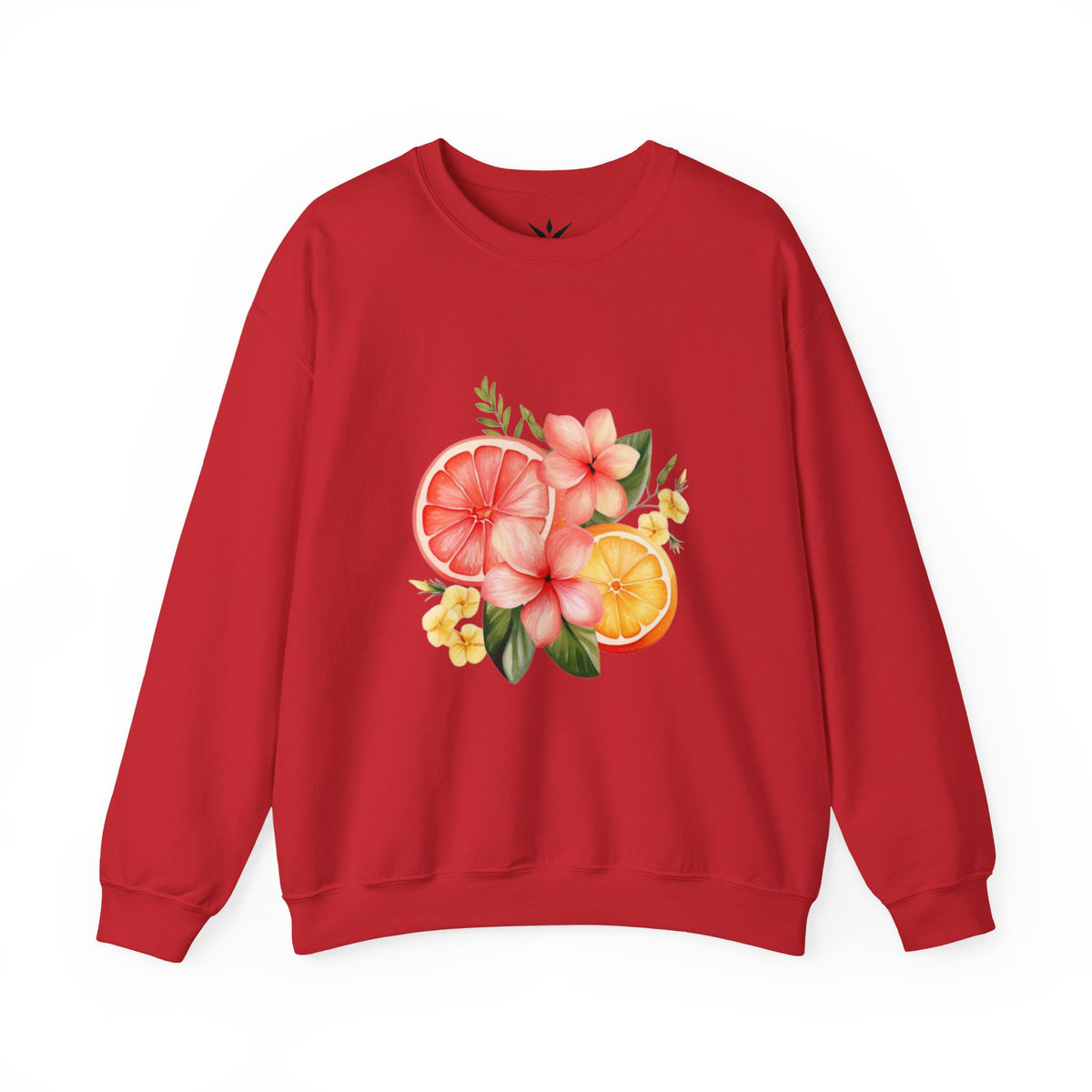 ORVIAN — Tropical Citrus & Pink Floral Crewneck, Grapefruit Orange Watercolor Unisex Heavy Blend