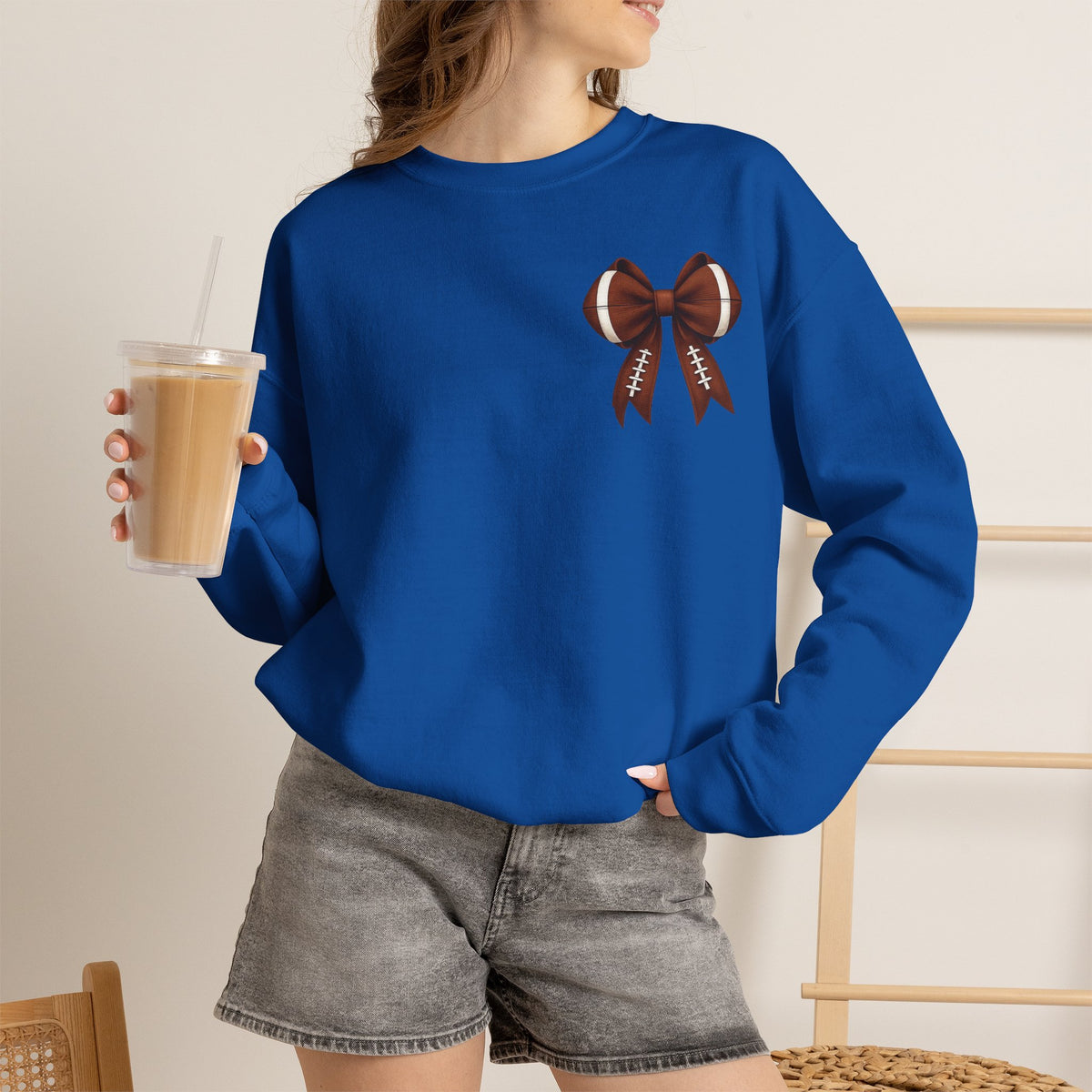 ORVIAN — Touchdown Season Coquette Football Bow Crewneck, Varsity Game Day Unisex Heavy Blend