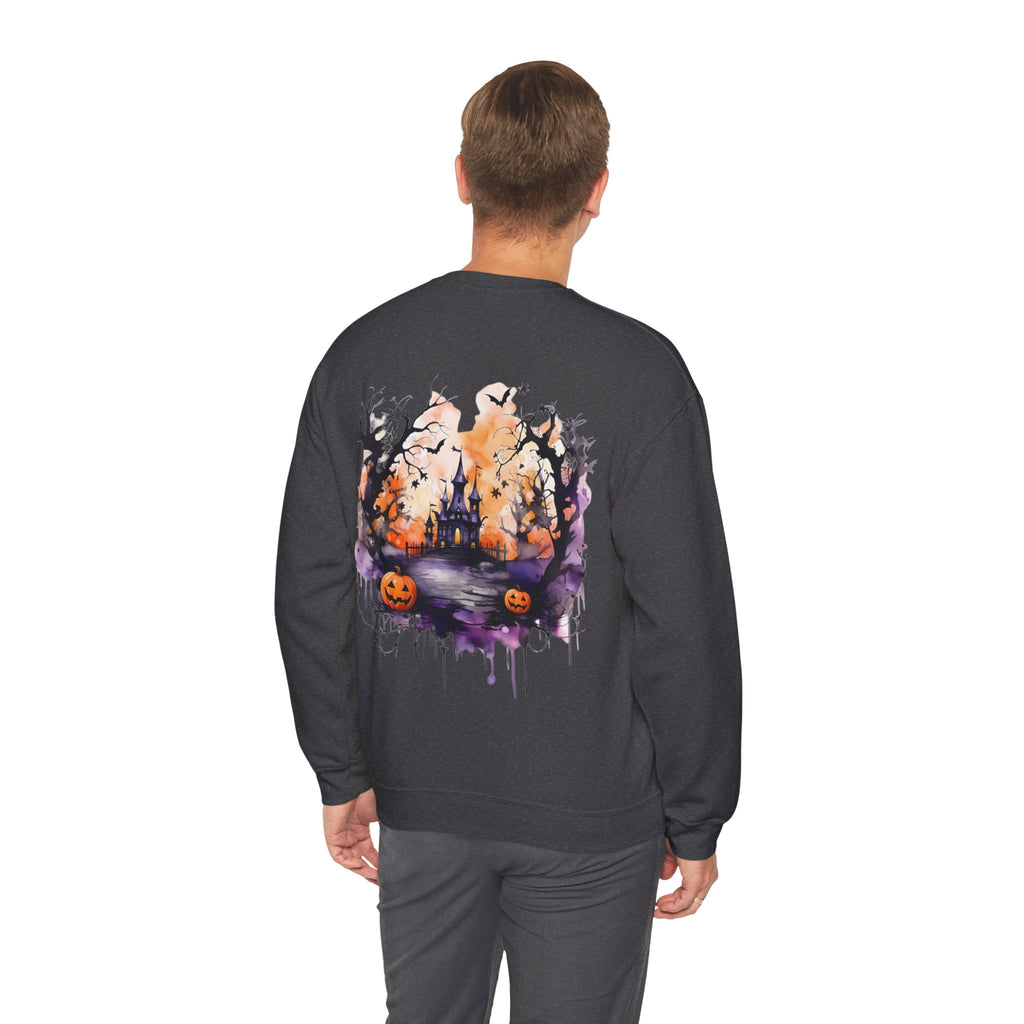ORVIAN — Watercolor Haunted Castle Halloween Crewneck, Purple Jack-o'-Lantern Unisex Heavy Blend