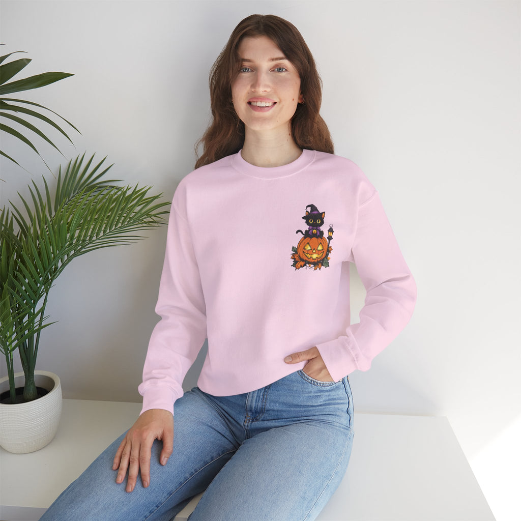 ORVIAN — Witch Cat Halloween Crewneck, Flying Black Cat & Pumpkin Patch Unisex Sweatshirt