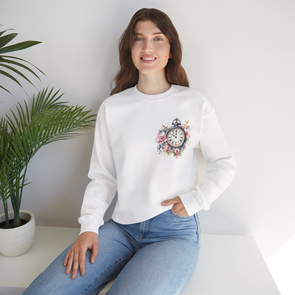ORVIAN — Blue Watercolor Floral Book Crewneck, Open Book Wildflower Literary Unisex Heavy Blend