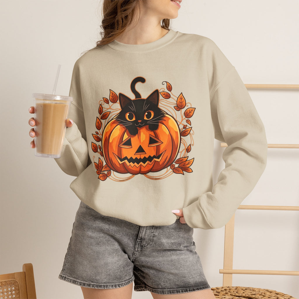 ORVIAN — Black Cat & Pumpkin Halloween Crewneck, Ghost & Coquette Bow Unisex Heavy Blend