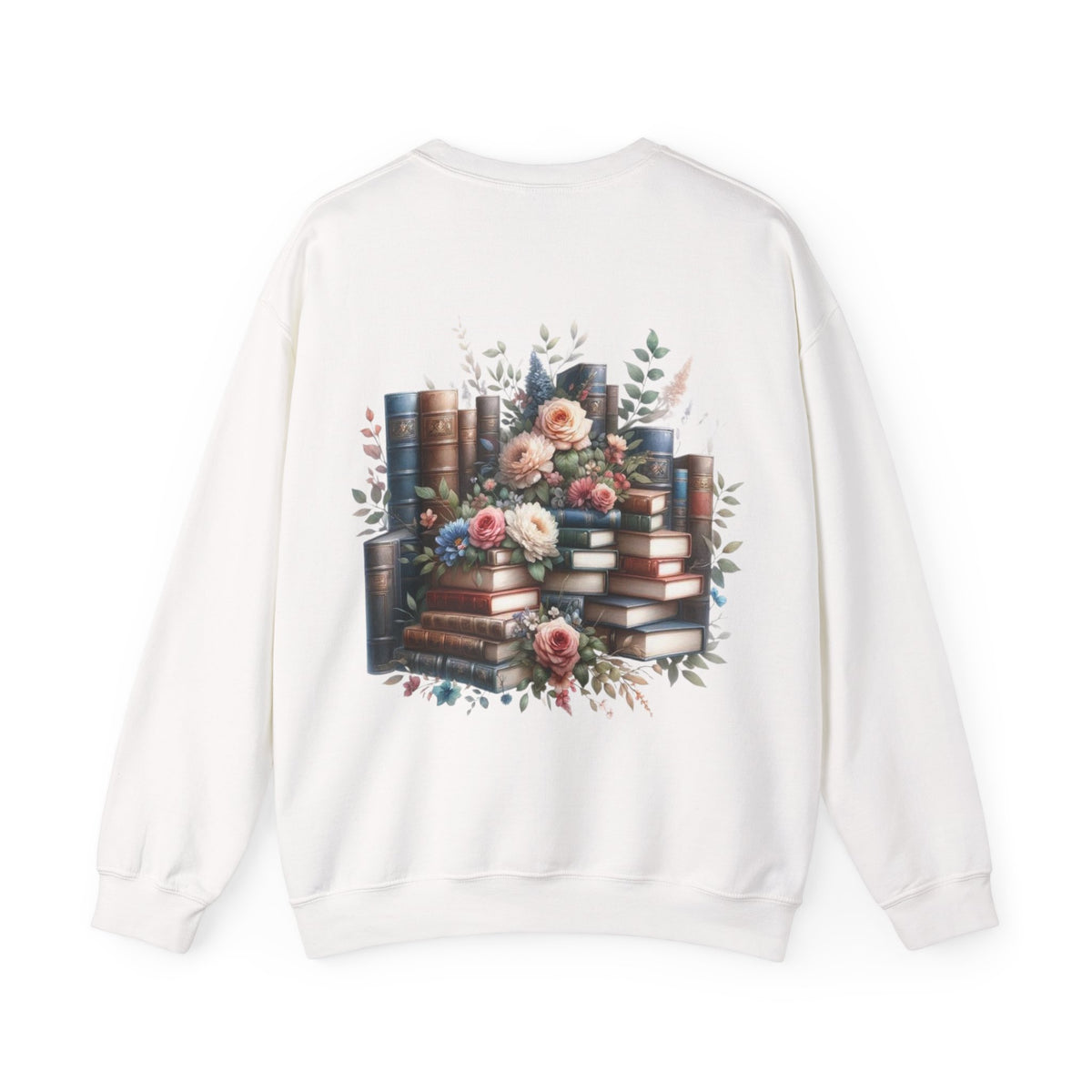 ORVIAN — Blue Watercolor Floral Book Crewneck, Open Book Wildflower Literary Unisex Heavy Blend
