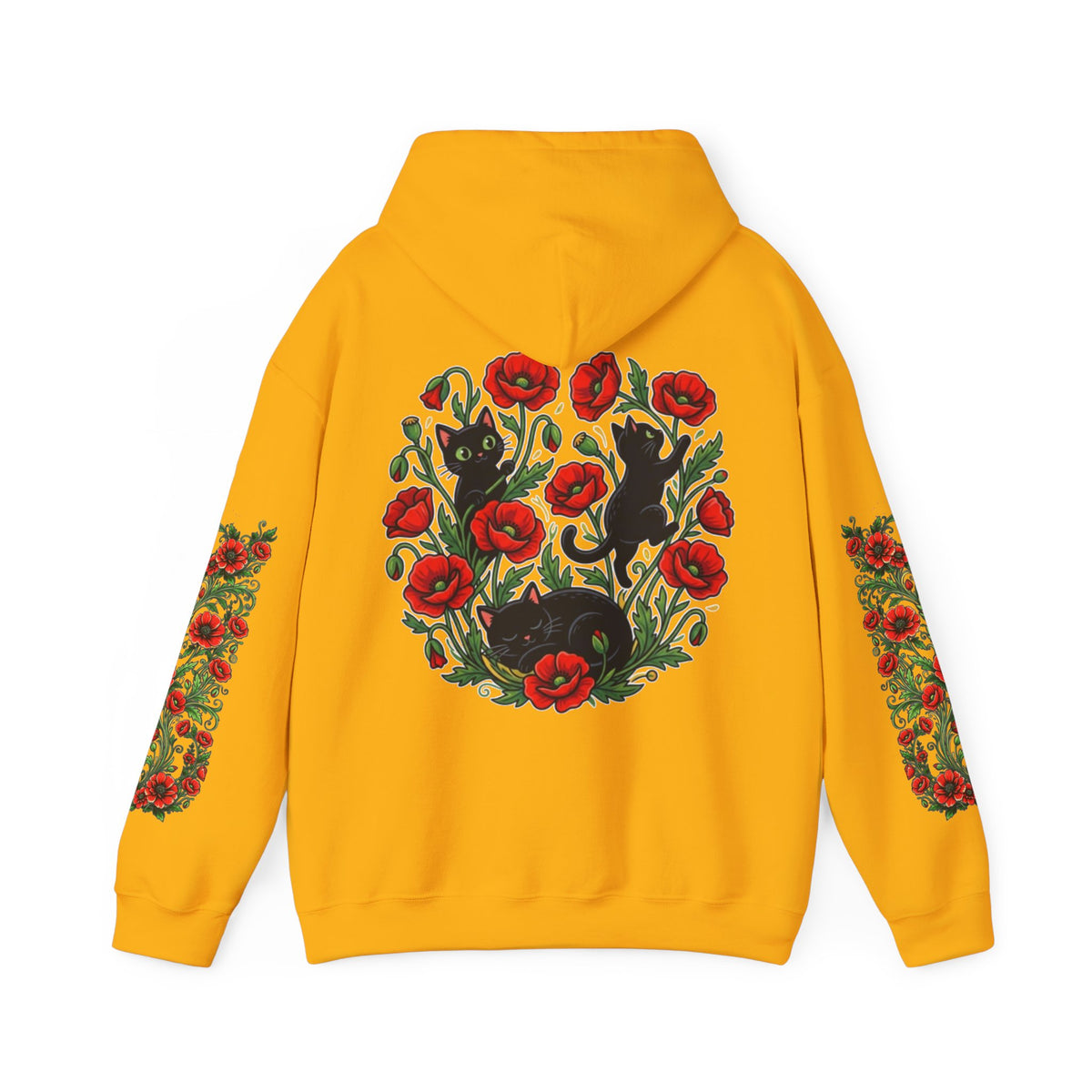 ORVIAN — Black Cat & Red Poppies Unisex Heavy Blend Hoodie