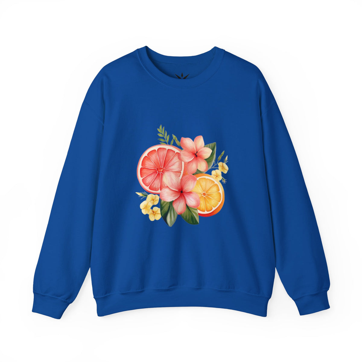 ORVIAN — Tropical Citrus & Pink Floral Crewneck, Grapefruit Orange Watercolor Unisex Heavy Blend