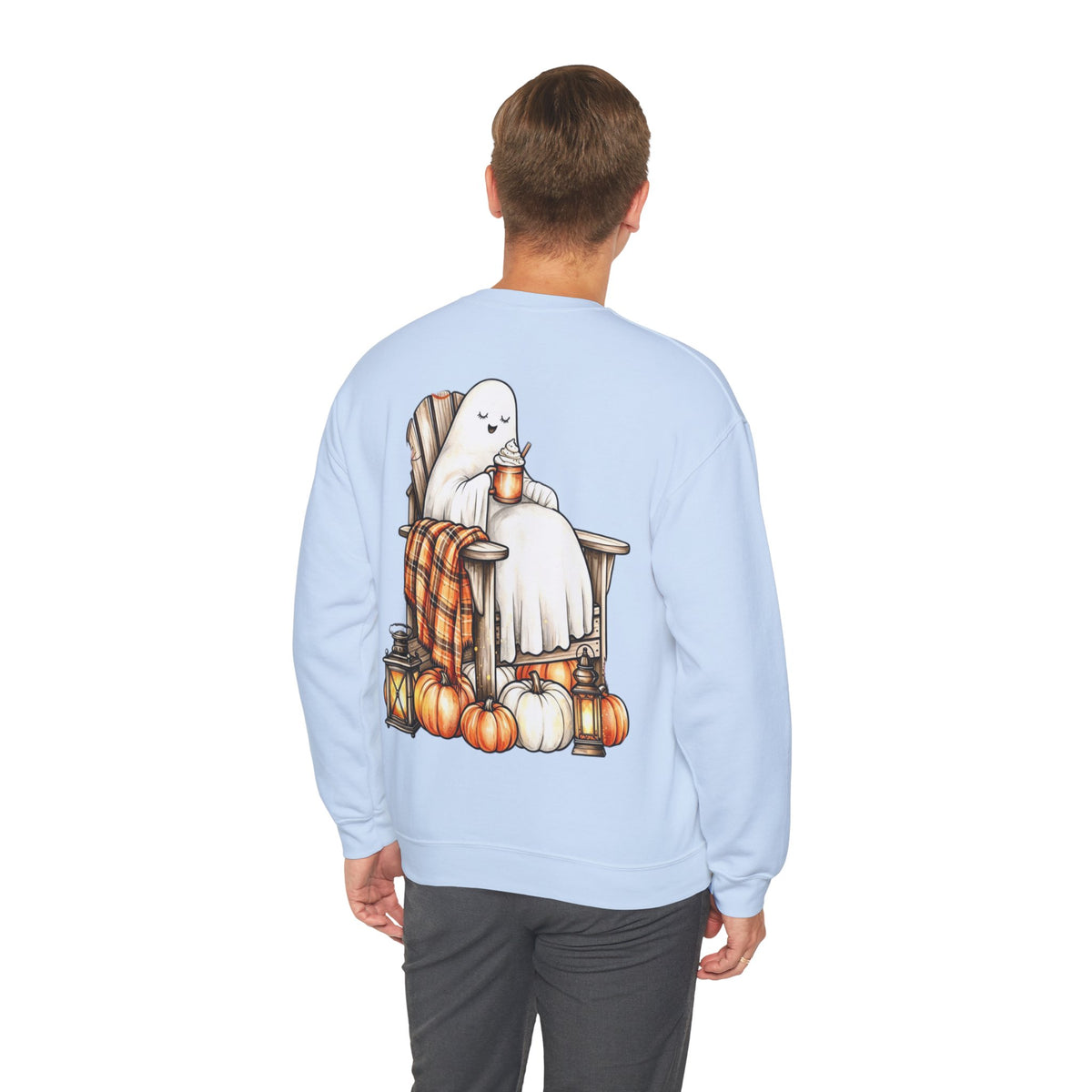 ORVIAN — Ghostly Coffee Break Coquette Bow Crewneck, Cozy Pumpkin Spice Halloween Unisex