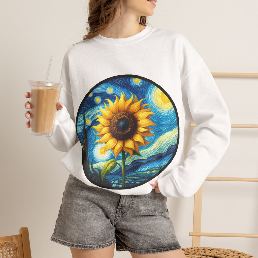 ORVIAN — Van Gogh Starry Night Sunflower & Artist Easel Crewneck, Art-Inspired Sweatshirt