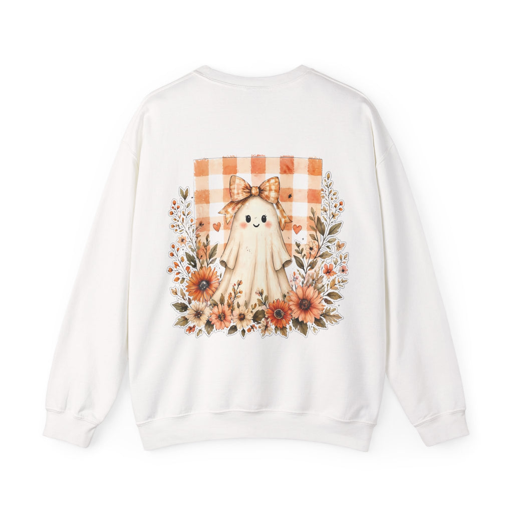 ORVIAN — Fall Kitten & Coquette Ghost Crewneck, Gingham Pumpkin Autumn Unisex Heavy Blend
