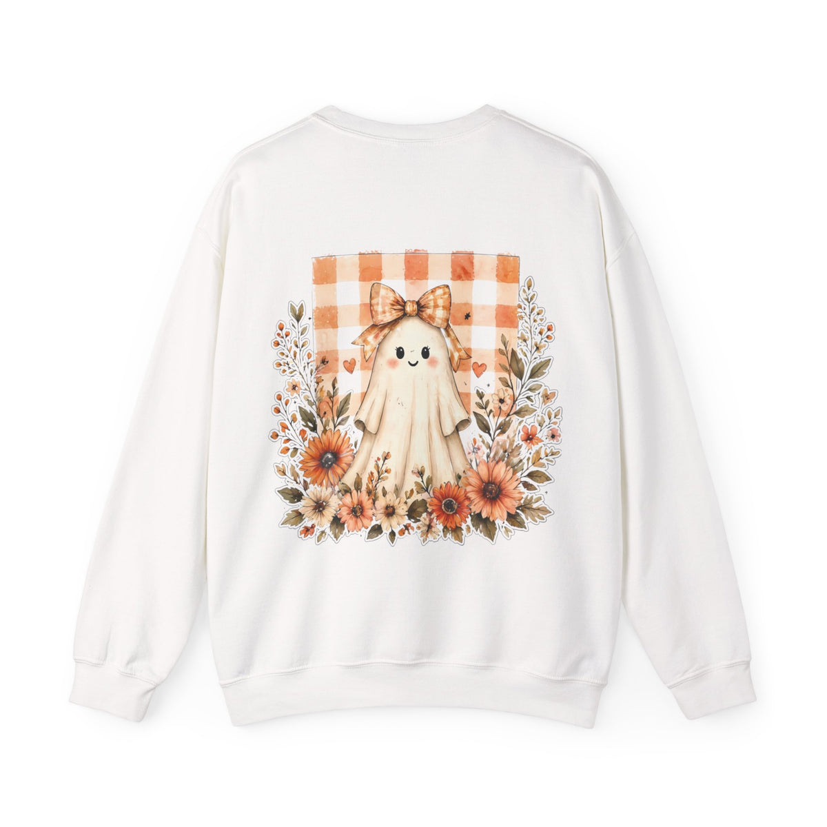ORVIAN — Fall Kitten & Coquette Ghost Crewneck, Gingham Pumpkin Autumn Unisex Heavy Blend