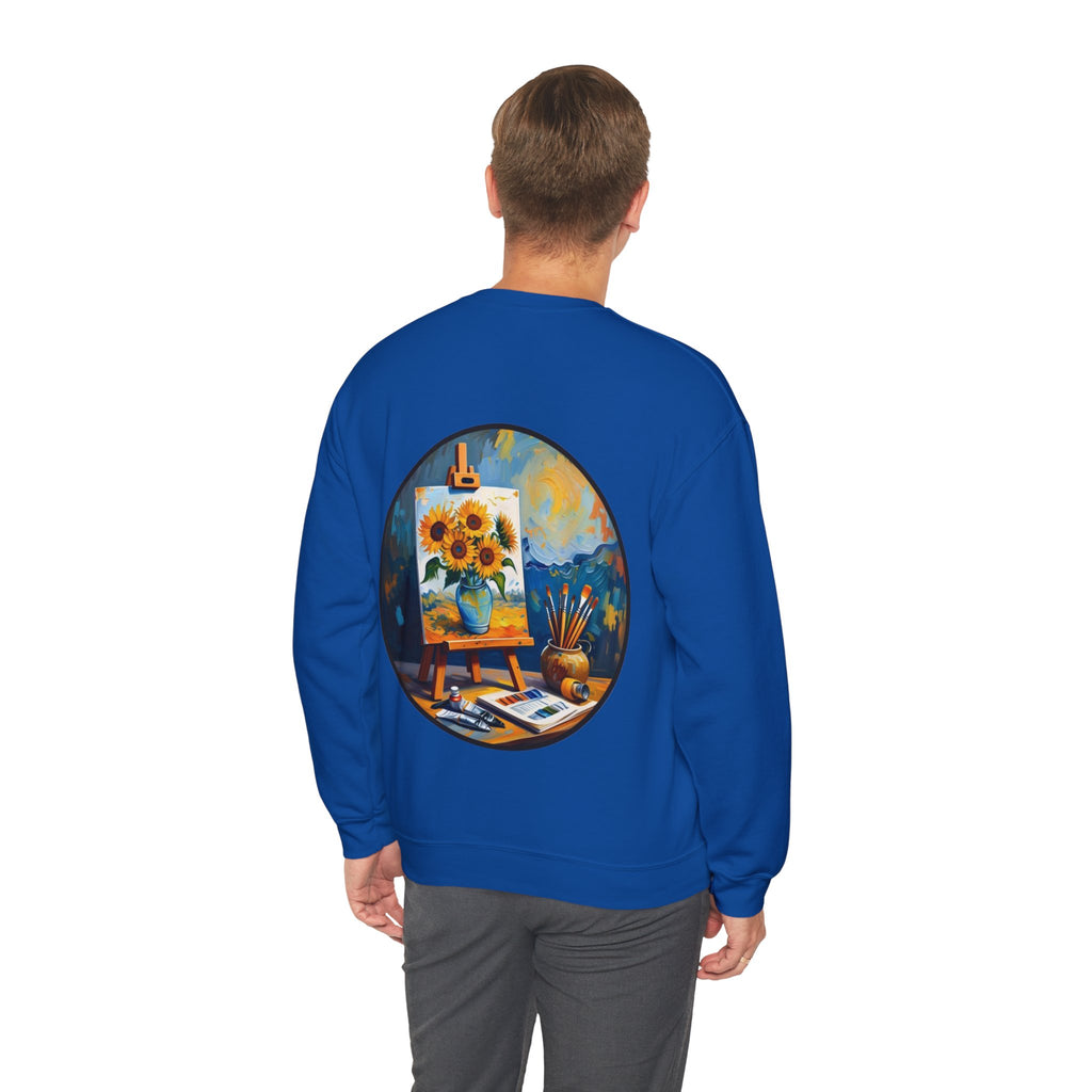 ORVIAN — Van Gogh Starry Night Sunflower & Artist Easel Crewneck, Art-Inspired Sweatshirt