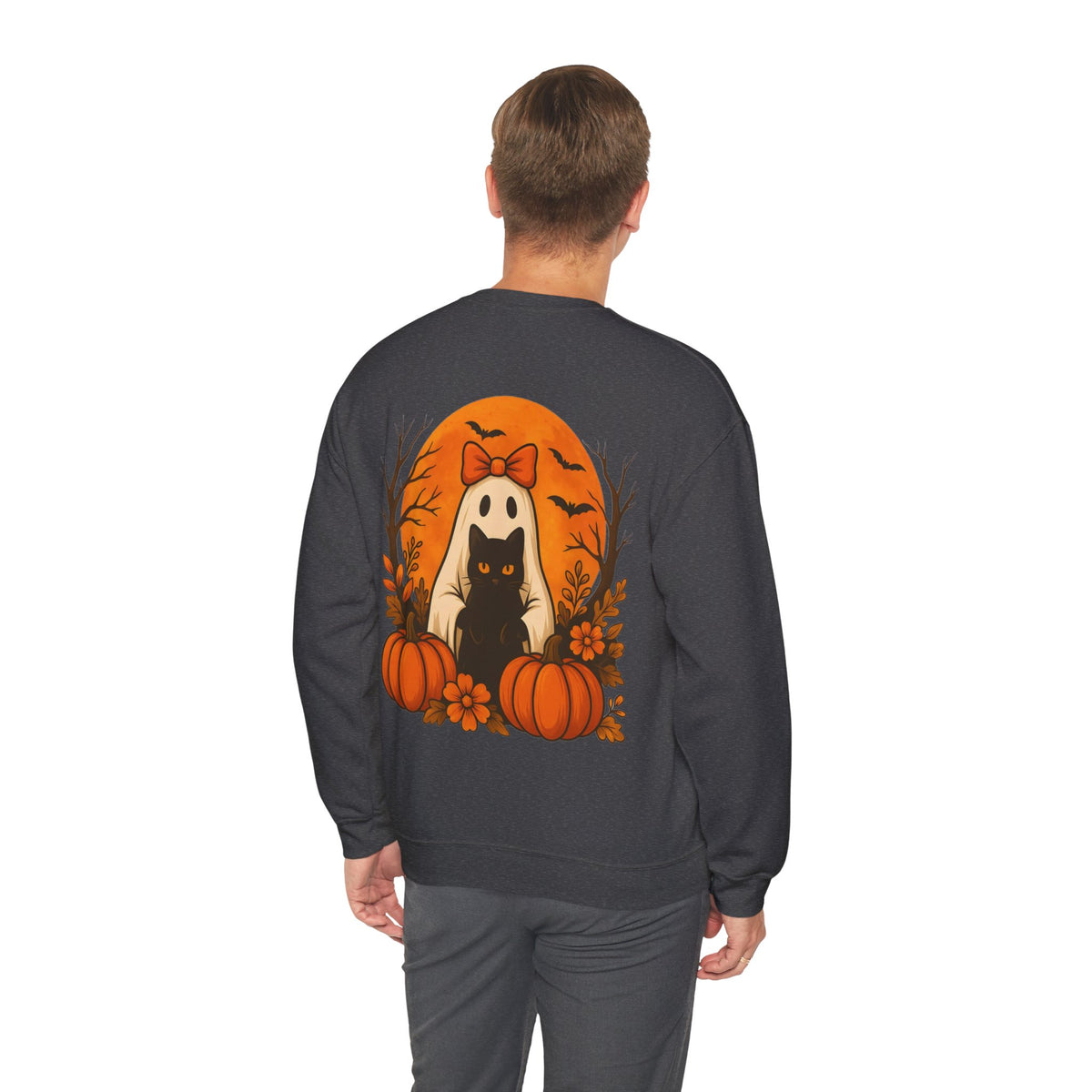 ORVIAN — Black Cat & Pumpkin Halloween Crewneck, Ghost & Coquette Bow Unisex Heavy Blend