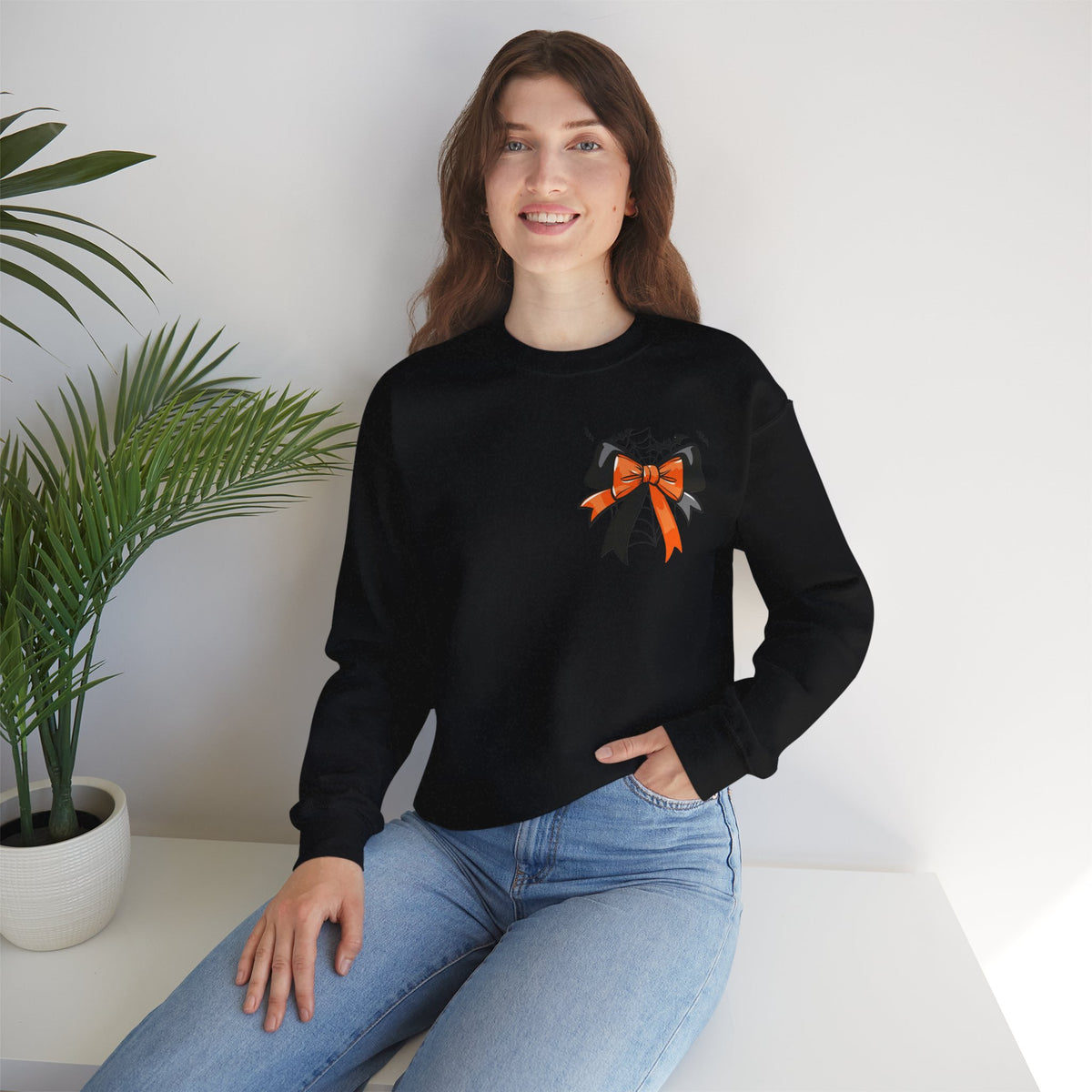 ORVIAN — Coquette Ghost & Bow Halloween Crewneck, Lace Ghost Pumpkin Unisex Sweatshirt