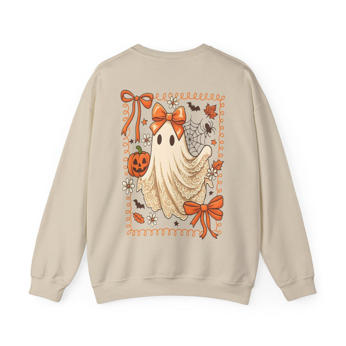 ORVIAN — Coquette Ghost & Bow Halloween Crewneck, Lace Ghost Pumpkin Unisex Sweatshirt