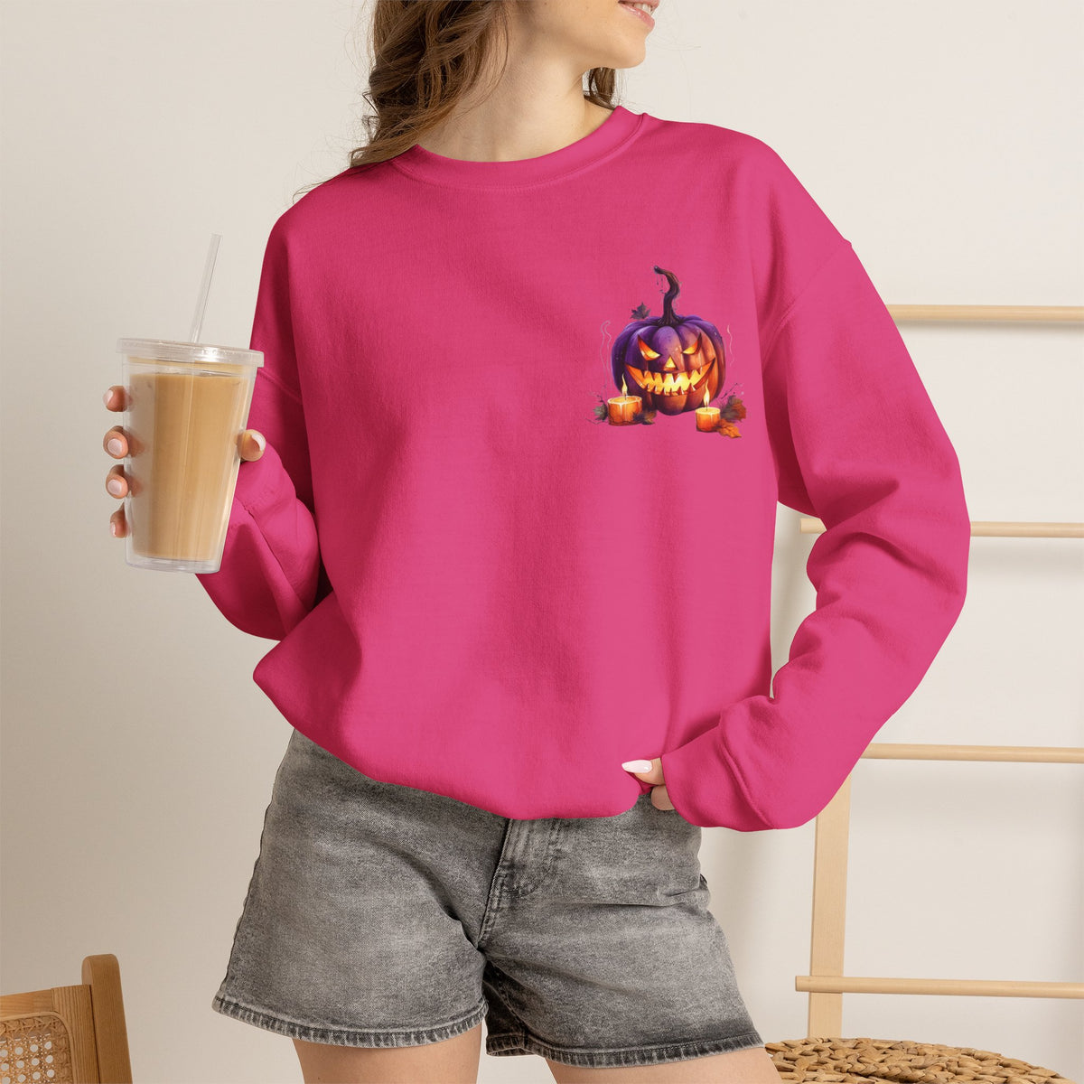 ORVIAN — Watercolor Haunted Castle Halloween Crewneck, Purple Jack-o'-Lantern Unisex Heavy Blend