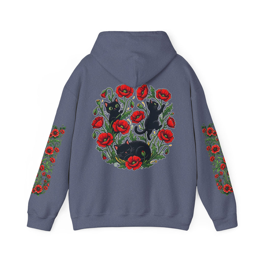 ORVIAN — Black Cat & Red Poppies Unisex Heavy Blend Hoodie
