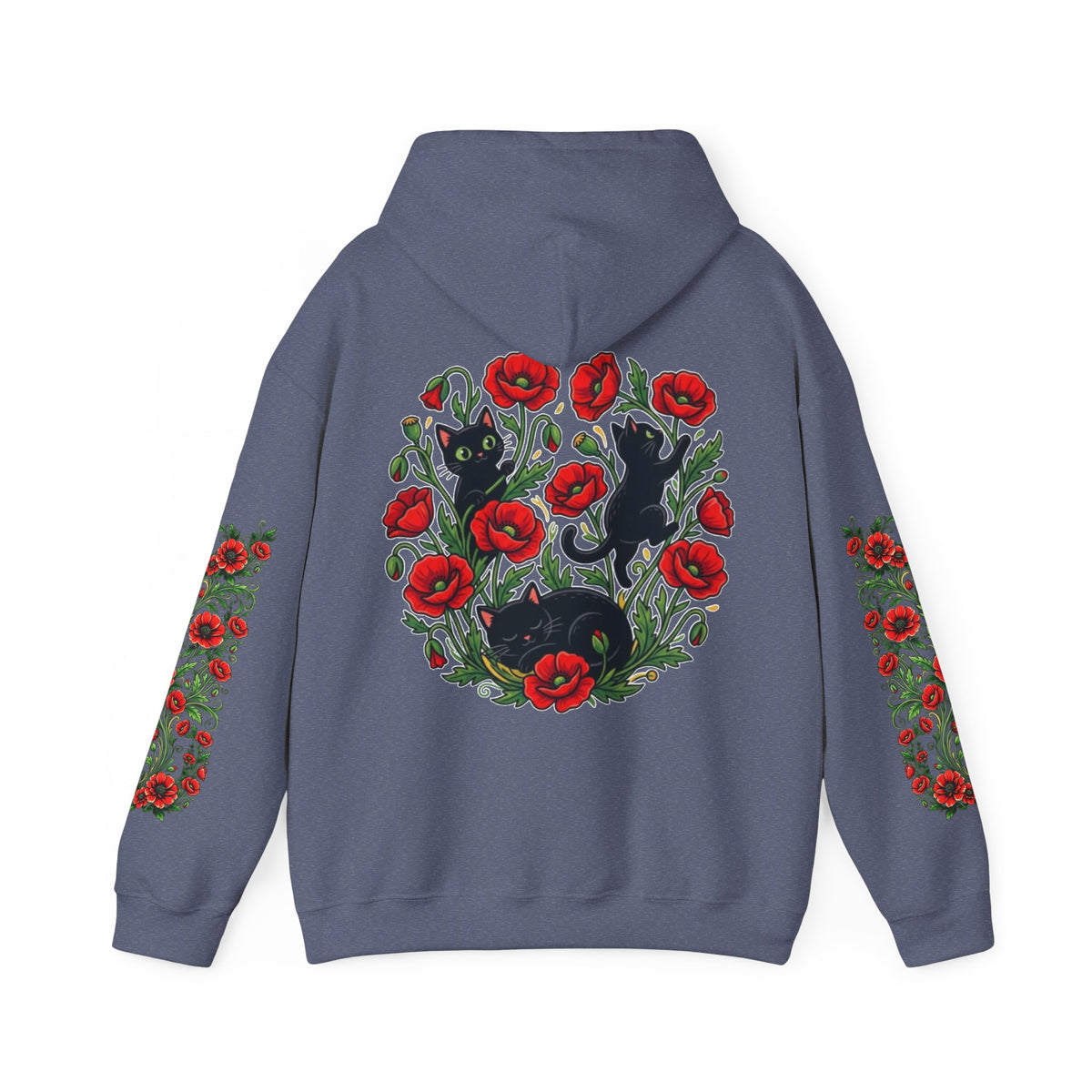 ORVIAN — Black Cat & Red Poppies Unisex Heavy Blend Hoodie
