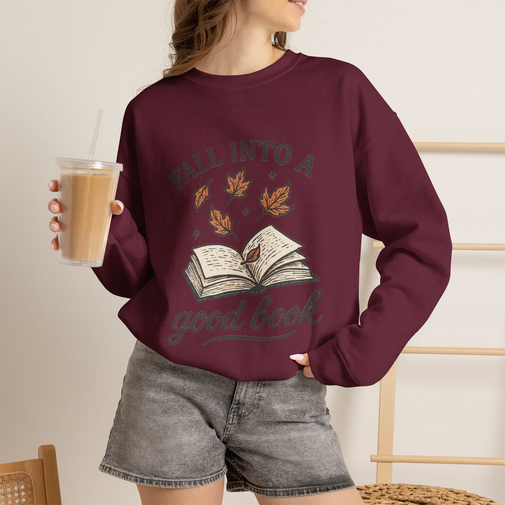 ORVIAN — Fall Into a Good Book Ghost Crewneck, Cozy Autumn Book Lover Unisex Heavy Blend