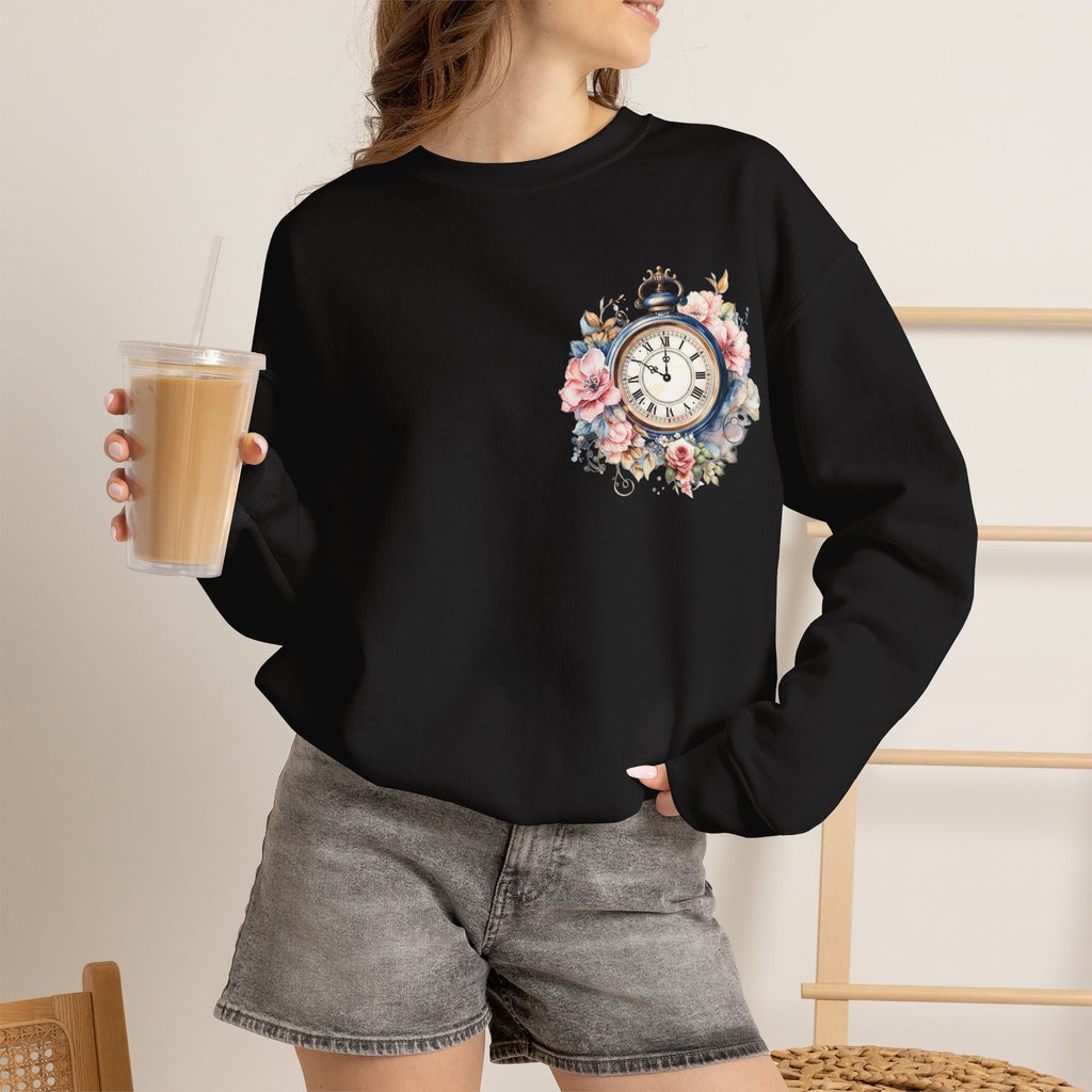 ORVIAN — Blue Watercolor Floral Book Crewneck, Open Book Wildflower Literary Unisex Heavy Blend