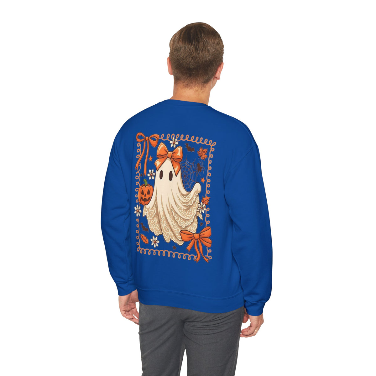ORVIAN — Coquette Ghost & Bow Halloween Crewneck, Lace Ghost Pumpkin Unisex Sweatshirt