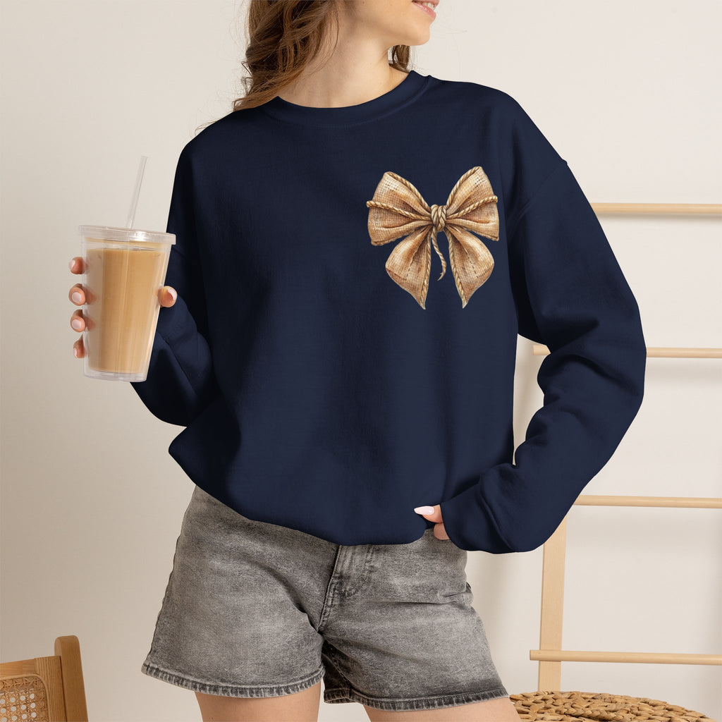 ORVIAN — Coquette Fall Bow & Football Crewneck, Pumpkin Spice Game Day Unisex Heavy Blend