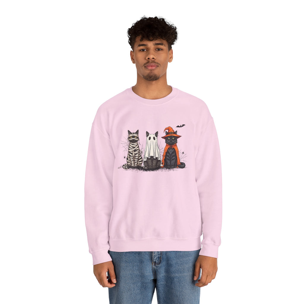 ORVIAN — Halloween Cats & Ghosts Crewneck, Spooky Cute Black Cat Unisex Sweatshirt